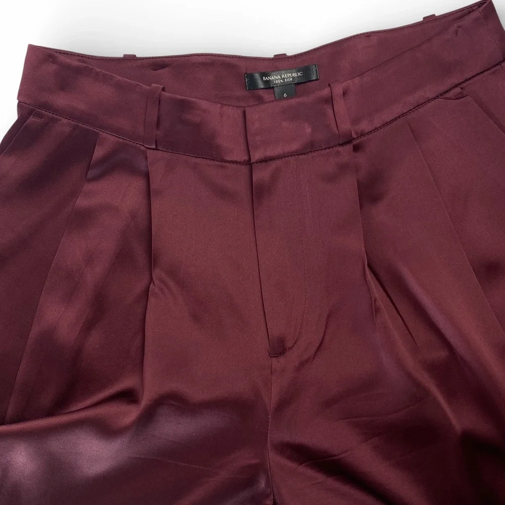 BANANA REPUBLIC Belay 100% Silk Wide-Leg Pant Trouser in Dark Cherry Red Size 6 - Picture 5 of 9
